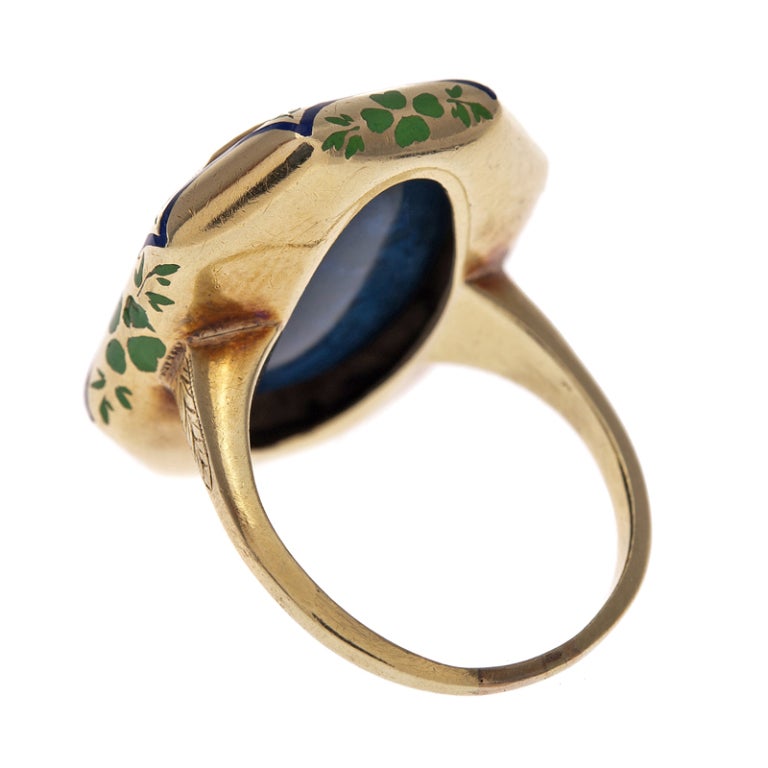 Women's Art Deco Black Opal Enamel American Made Ring