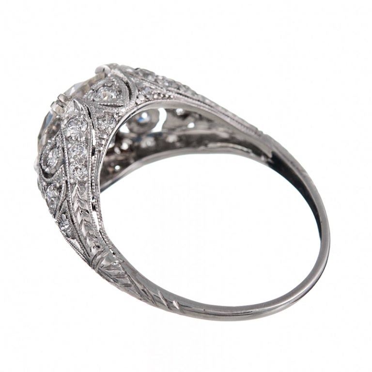 Women's Art Deco Old European Cut Diamond Hand Pierced Platinum Ring
