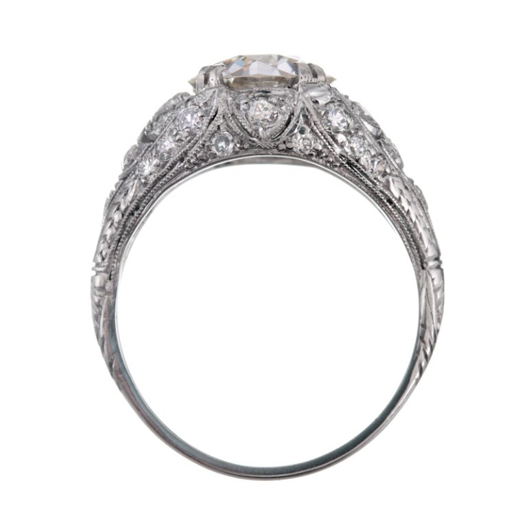 Art Deco Old European Cut Diamond Hand Pierced Platinum Ring 1