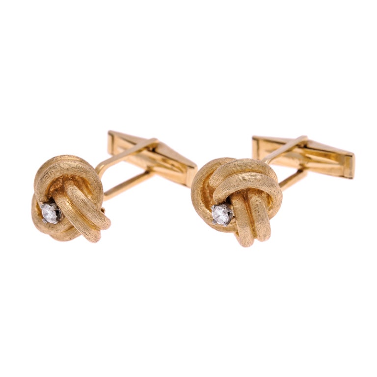 Gold "Love Knot" Cufflinks with Diamonds at 1stdibs