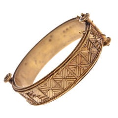 Etruscan Bangle Yellow Gold Bracelet Signed "G. CARLI