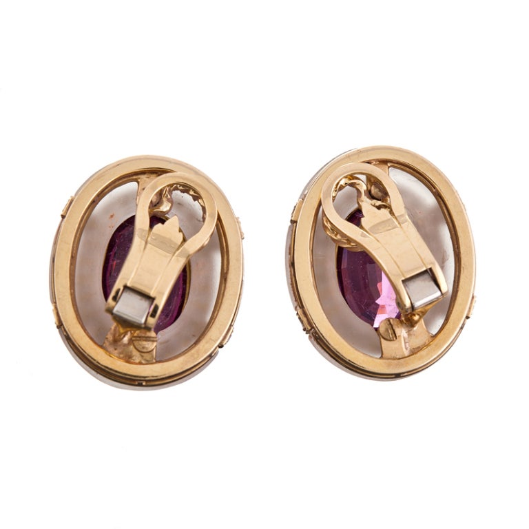 Sophisticated Rubelite, Diamond and Rock Crystal Earrings In Excellent Condition In Carmel-by-the-Sea, CA