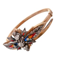 Victorian Rose Gold Sterling Silver Diamond and Enamel Bracelet 11