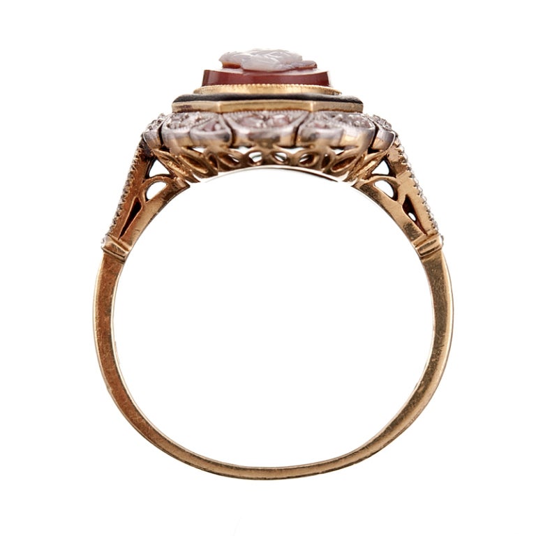 Victorian Cameo Ring with Rose Cut Diamond Trim Circa 1890 1