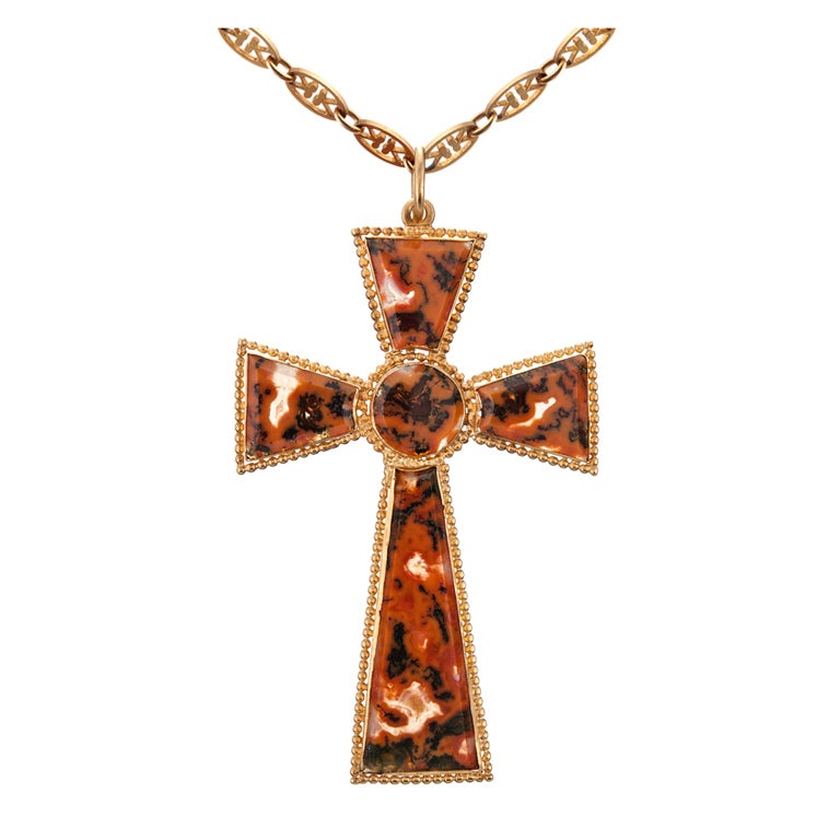 Viktorianischer Achatkreuz-Anhänger aus der viktorianischen Zeit um 1890 im Angebot