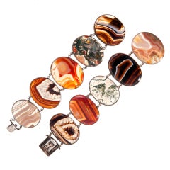 Pair of Two Giant Victorian Agate Link Bracelets Circa 1890