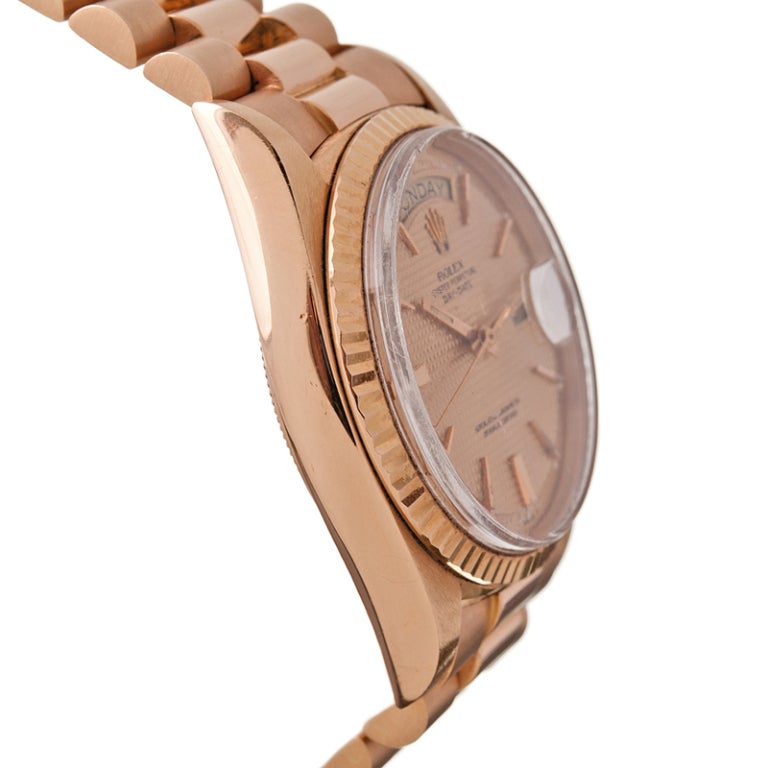 Women's or Men's ROLEX Rose Gold Day-Date Wristwatch with Pyramid Dial