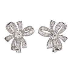 Fine Contemporary Platinum Diamond "Bow" Earrings