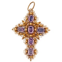 Antique Pink Topaz Yellow Gold Early Victorian Cross circa 1830