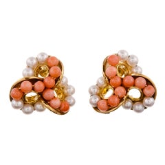 Seaman Schepps Coral Pearl Yellow Gold Ear Clips 2