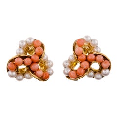 Seaman Schepps Coral Pearl Yellow Gold Ear Clips