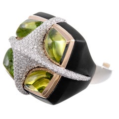 VALENTE Peridot Diamond, Onyx & Gold Designer Ring