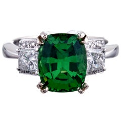3.82ct Tsavorite Garnet and Trapezoid Diamond Three-Stone Ring