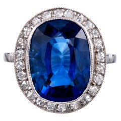 Oval Blue Sapphire Diamond "Halo" Filigree Platinum Ring