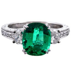 2.46ct Oval Emerald Diamond Platinum Three-Stone Ring
