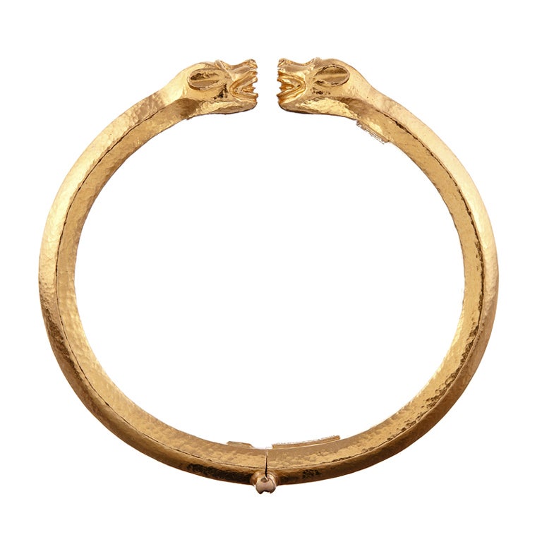Mythical LALOUNIS 18K Yellow Gold Hinged Open Bangle Bracelet