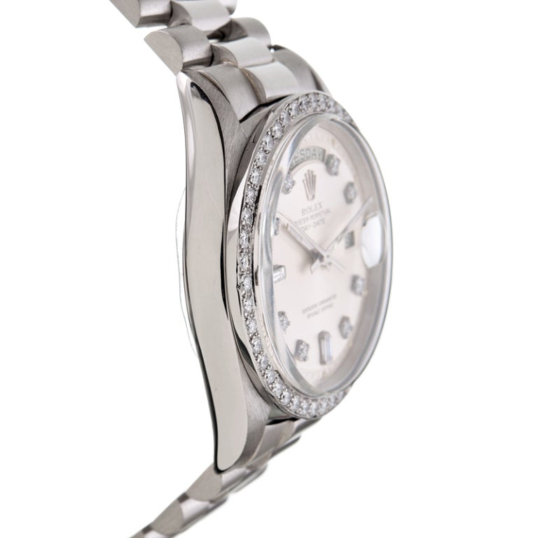 Women's or Men's ROLEX Platinum and Diamond Day-Date Wristwatch Ref 1804 circa 1967