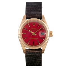 ROLEX Yellow Gold Red Stella Lady Datejust Wristwatch