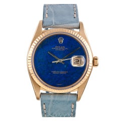 ROLEX Yellow Gold Datejust Wristwatch with Lapis Lazuli Dial