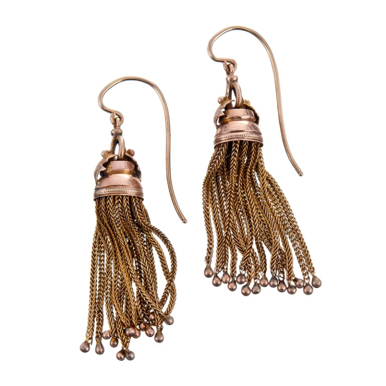 Antique Victorian Era American Gold Tassel Drop Earrings at 1stDibs