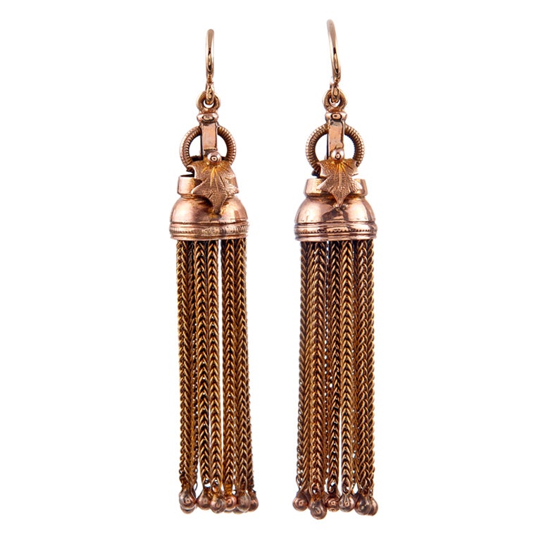 Antique Victorian Era American Gold Tassel Drop Earrings at 1stDibs