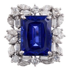 13.51 CT Tanzanite Baguette and Round Diamond Cluster Ring