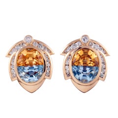 Contemporary Citrine Aquamarine Diamond Yellow Gold Earrings 5