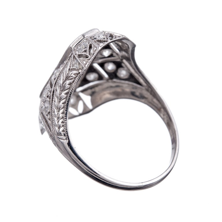 Women's Detailed 1930s Art Deco Old European Cut Diamond Plaque Ring