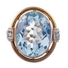 1940s 10ct Oval Aquamarine Ornate Scrolling Retro Ring