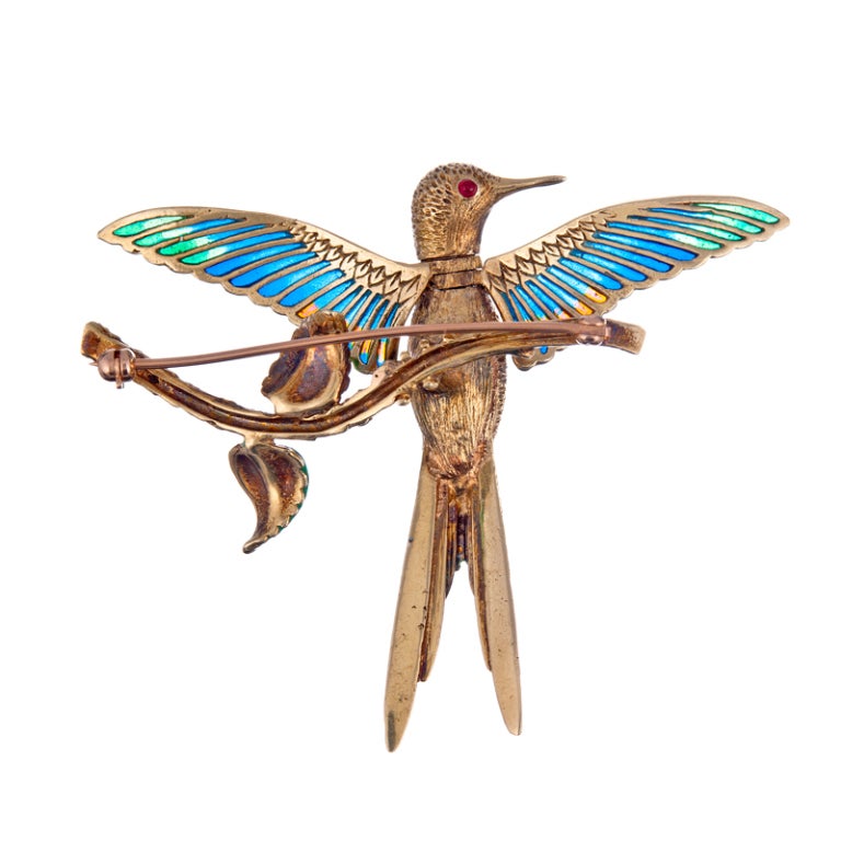 Women's Magnificent Whimsy Plique-a-Jour Enamel Hummingbird Brooch