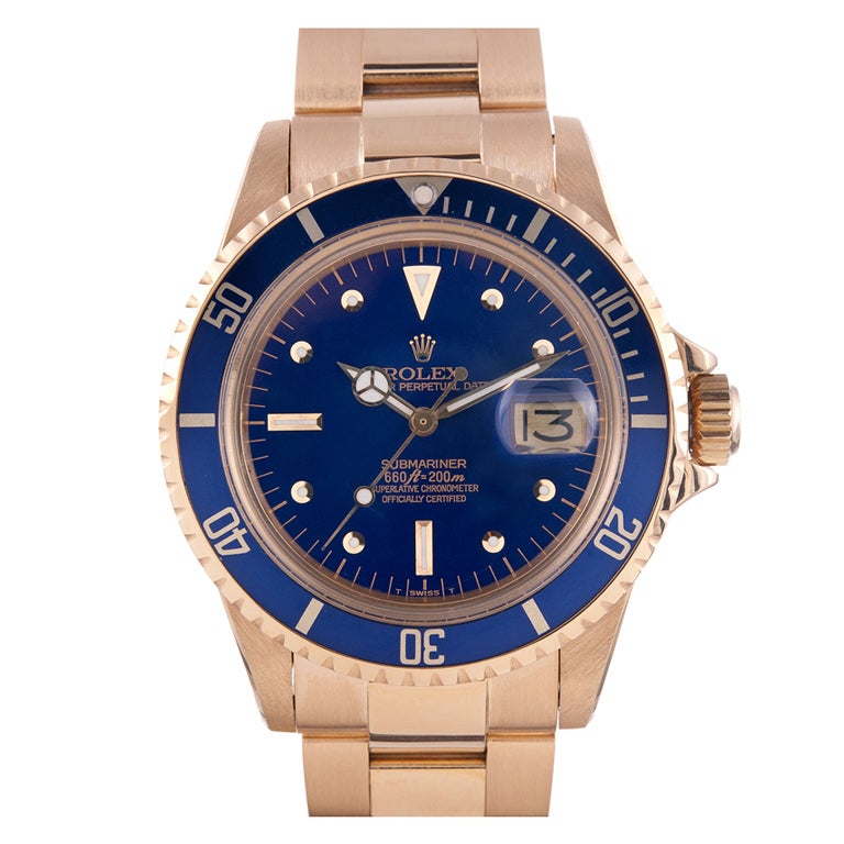 ROLEX Exceptional Yellow Gold Submariner Wristwatch Ref 1680 circa 1970s