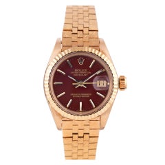 ROLEX Lady's Yellow Gold Oxblood Stella Dial Watch with Rare Bracelet circa 1968