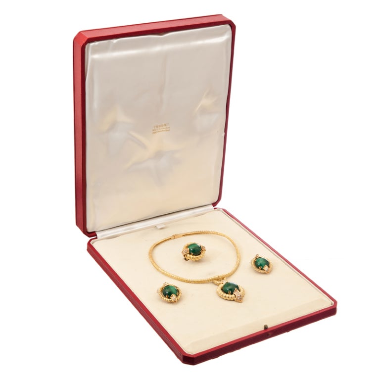 CHAUMET Striking Three Piece Malachite Signed Suite with Box 6
