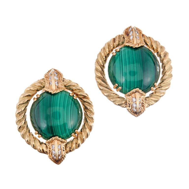 CHAUMET Striking Three Piece Malachite Signed Suite with Box 1