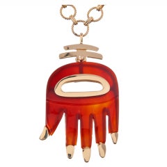 Gold Carnelian "Hamsa" Pendant Signed "A. Cipullo"