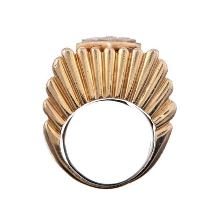 Women's or Men's David Webb 1970s Yellow Gold and Diamond Cocktail Ring