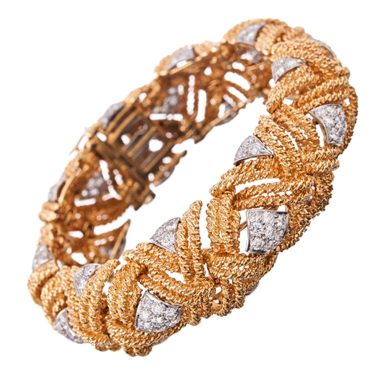 David Webb Diamond Gold Woven Ropes Bracelet