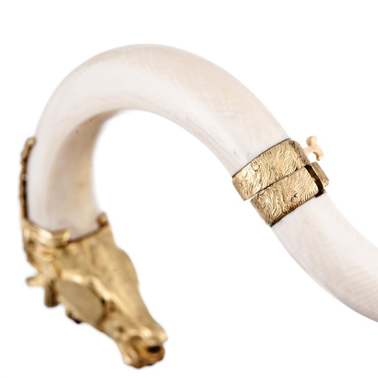 Super-Chic French Ivory and Yellow Gold Horse Motif Bangle at 1stDibs ...