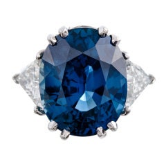 Impressive 21.50 Carat Oval Sapphire and Diamond Ring
