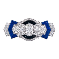 Glamourous Art Deco Style Diamond, Lapis and Onyx Brooch