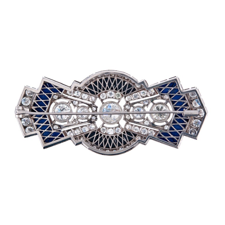Women's Glamourous Art Deco Style Diamond, Lapis and Onyx Brooch