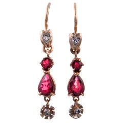 Antique Circa 1920 Ruby and Diamond Rose Gold American-Made Earrings