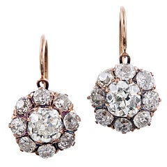 Important Victorian Old European Cut Diamond Cluster Earrings
