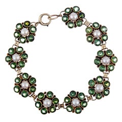 1960s Green Tourmaline and Pearl Cluster Line Bracelet