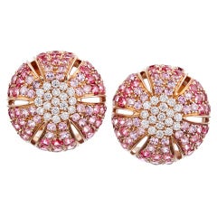DAMIANI Pink Sapphire and Diamond Dome Earrings