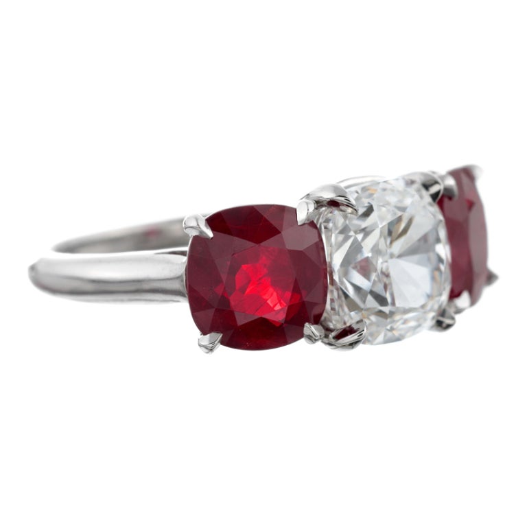 Important Classic Three Stone Diamond and Ruby Ring 1