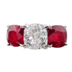 Important Classic Three Stone Diamond and Ruby Ring