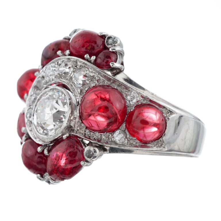 Inspired Design Cabochon Diamond Platinum Ring In Excellent Condition In Carmel-by-the-Sea, CA