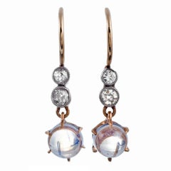 American Antique Moonstone and Diamond Gold Drop Earrings