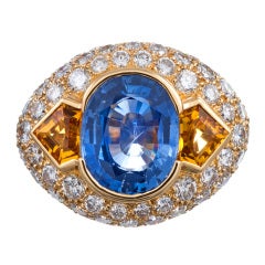 Contemporary Sapphire and Diamond Dome Ring
